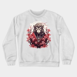 Monkey Samurai General in Red Sakura Crewneck Sweatshirt